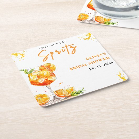初めてのスプリッツ カクテル オレンジ ブライダル シャワー スクエアペーパーコースター (アングル)