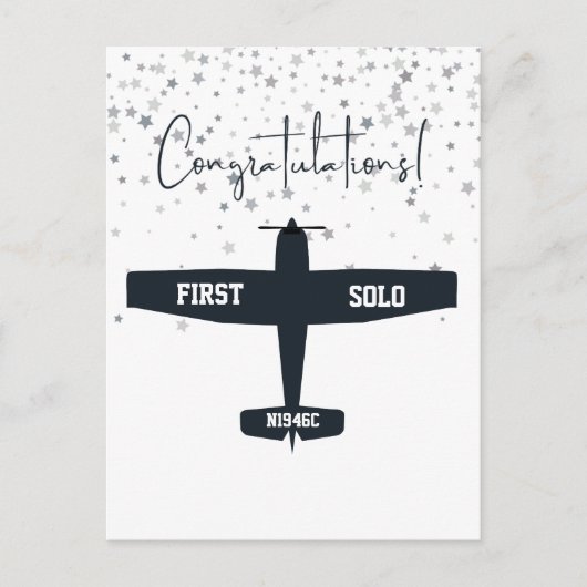 初めてのソロシンプル飛行機、パーソナライズされた航空 ポストカード (正面)