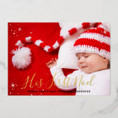 初めてのノエル 赤ちゃんの初めてのクリスマス写真 箔シーズンカード (正面)