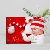 初めてのノエル 赤ちゃんの初めてのクリスマス写真 箔シーズンカード (立ち正面)