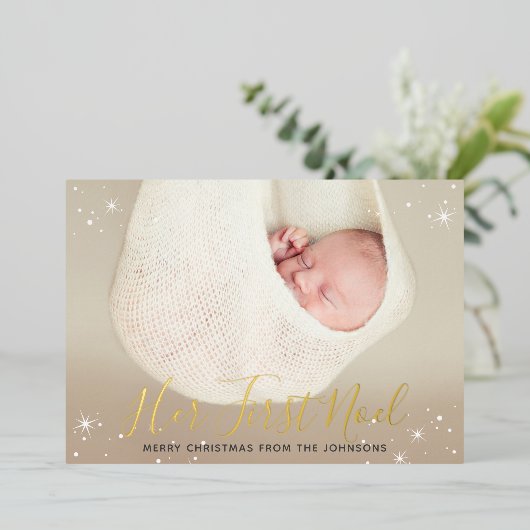 初めてのノエル 赤ちゃんの初めてのクリスマス写真 箔シーズンカード (立ち正面)