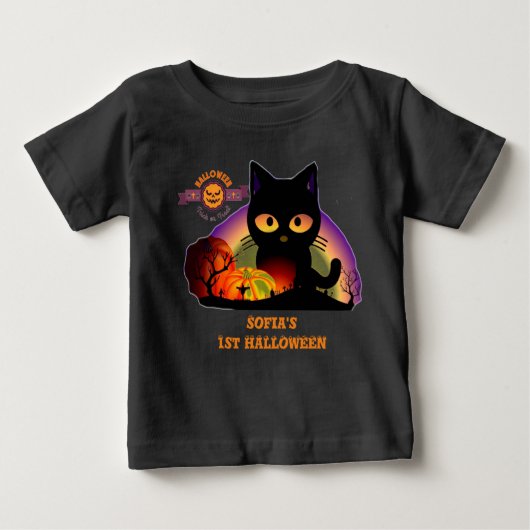 初めてのハロウィンのブラックキャット幼児 ベビーTシャツ (正面)