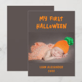 初めてのハロウィンの赤ちゃんの写真 グレー ノートカード (正面/裏面)