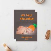 初めてのハロウィンの赤ちゃんの写真 グレー ノートカード (正面/裏面インサイチュ)