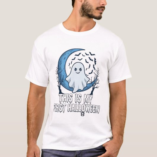 初めてのハロウィン おばけ 三日月 コウモリ_1 Tシャツ (正面)