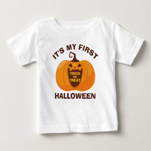 初めてのハロウィーントリックまたはカボチャの治療 ベビーTシャツ (正面)