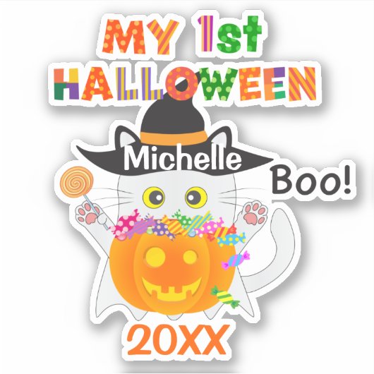 初めてのハロウィーン幽霊猫 シール (正面)