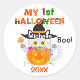 初めてのハロウィーン幽霊猫 ラウンドシール