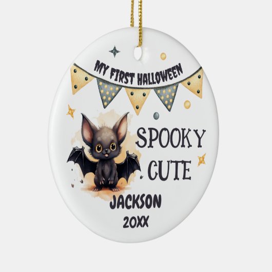 初めてのハロウィーン – かわいいベビーこうもりカスタマイズ セラミックオーナメント (右)