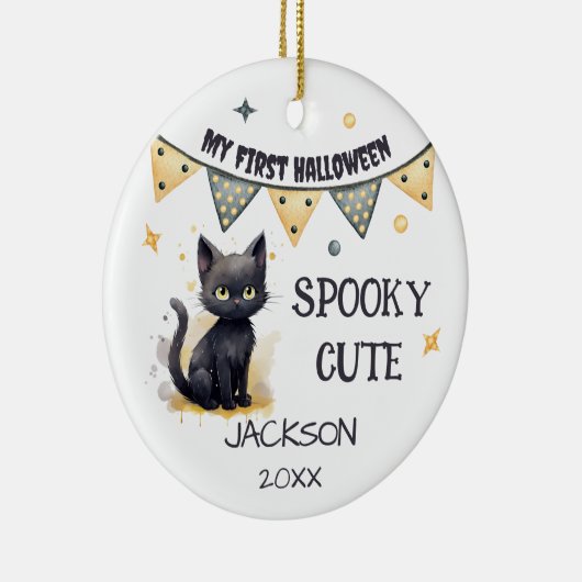 初めてのハロウィーン – かわいい黒猫カスタマイズ セラミックオーナメント (右)