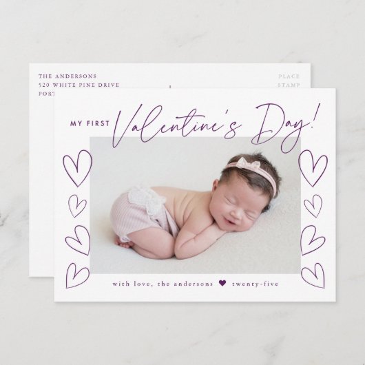 初めてのバレンタインデー紫の台本の写真 シーズンポストカード (正面/裏面)