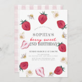 初めてのバースデー ストロベリー フラワー ガール 招待状 (正面/裏面)