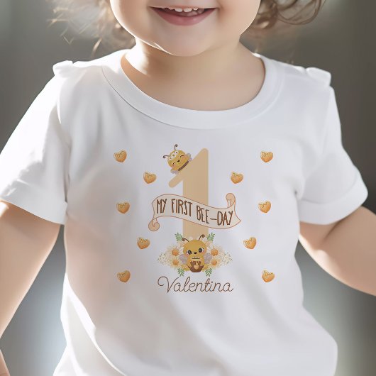 「初めてのビー・デー」かわいい1歳の誕生日シャツ 名入り ベビーTシャツ