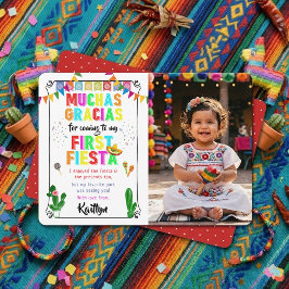 初めてのフィエスタ カラフル メキシカン 1歳の誕生日フォト サンキューカード