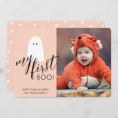 初めてのブー かわいいおばけの写真 ハロウィン ピンク シーズンカード (正面/裏面)