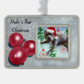 初めてのペットのクリスマス シルバープレートフレームオーナメント (正面)