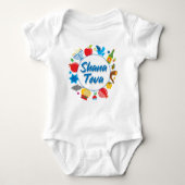 初🍎めてのロシ🍯ュ·ハシャナとシャナ·トヴァ ベビーボディスーツ (正面)