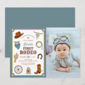 初めてのロデオカウボーイ ワイルドウェスト 初誕生日写真 招待状 (正面/裏面)
