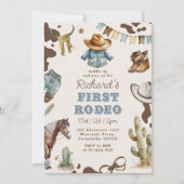 初めてのロデオ1歳の誕生日ウェスタンカウボーイ写真 招待状 (正面)