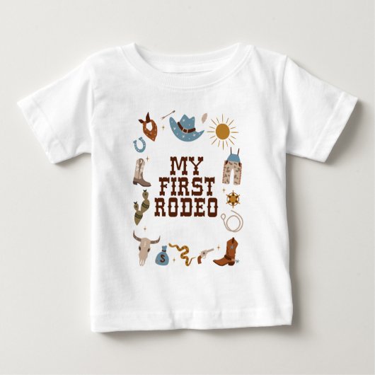 初めてのロデオ ウェスタンカウボーイ 1歳の誕生日 ベビーTシャツ (正面)