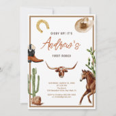 初めてのロデオ モダン サザン カウボーイ 誕生日 招待状 (正面)