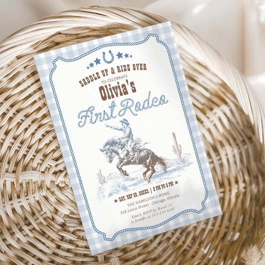初めてのロデオ 1歳の誕生日 ブルー ウエスタン 招待状