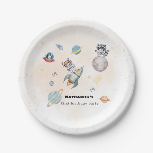 初めての太陽一周 スペースアニマル 誕生日 ペーパープレート (正面)