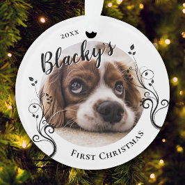 初めての子犬のクリスマスリーフと犬の名前の写真 オーナメント