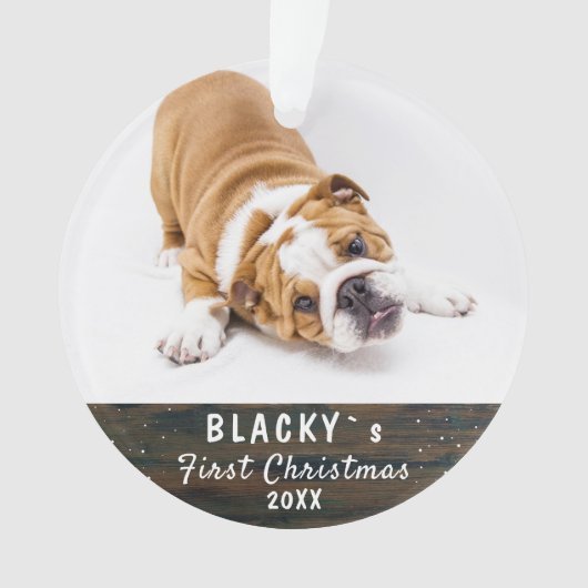 初めての子犬のクリスマス素朴かわいいペット写真 オーナメント (正面)