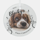 初めての子犬のクリスマス・フォリア・ドッグネーム 写真 ガラスオーナメント (正面)