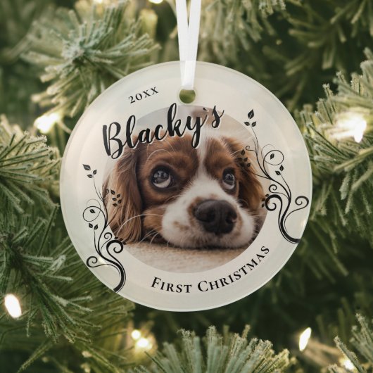 初めての子犬のクリスマス・フォリア・ドッグネーム 写真 ガラスオーナメント (インサイチュ)