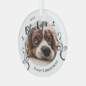 初めての子犬のクリスマス・フォリア・ドッグネーム 写真 ガラスオーナメント (正面左)