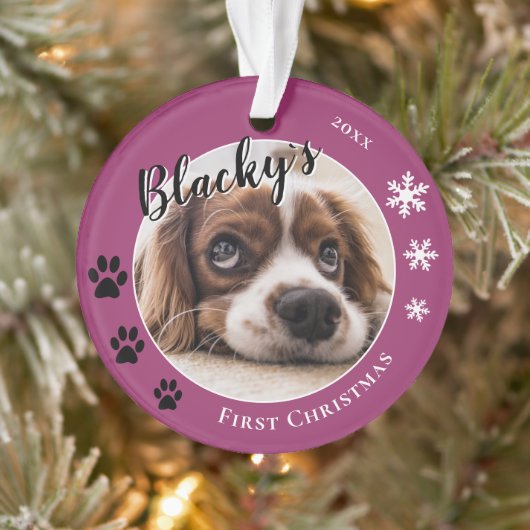 初めての子犬のクリスマス 田舎風の犬の名前 写真入り オーナメント (ツリー)