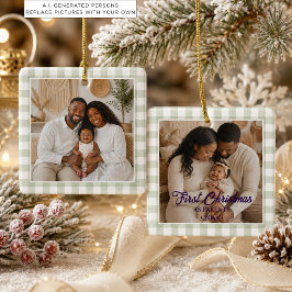 初めての子育てクリスマス 写真 サージチェック セラミックオーナメント
