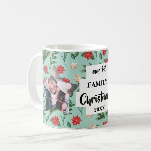 初めての家族のクリスマス フラワー フォト コーヒー マグ (正面左)