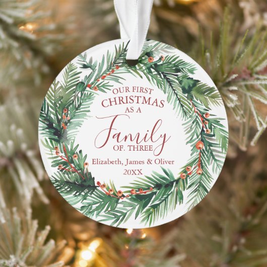 初めての家族3人のクリスマス写真 オーナメント (ツリー)
