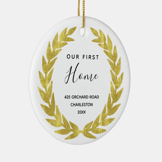 初めての家|ホワイトと金ゴールド引っ越し祝いパーティー セラミックオーナメント (右)