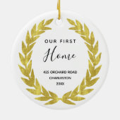 初めての家|ホワイトと金ゴールド引っ越し祝いパーティー セラミックオーナメント (裏面)