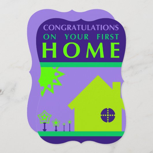 初めての家(紫の形)おめでとう 招待状 (正面/裏面)