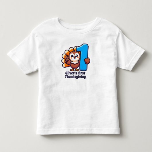 初めての感謝祭 カスタムかわいい七面鳥 トドラーTシャツ (正面)