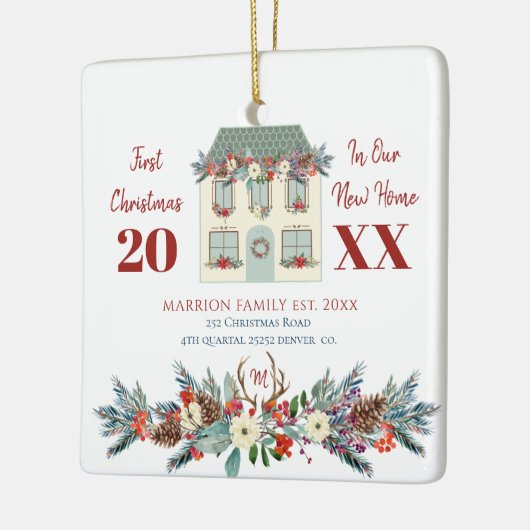 初めての新しい家のクリスマス家族写真 セラミックオーナメント (左)