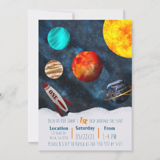 初めての旅のまわりにで太陽宇宙テーマボーイ惑星 招待状 (正面)