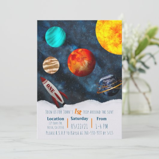 初めての旅のまわりにで太陽宇宙テーマボーイ惑星 招待状 (スタンド正面)