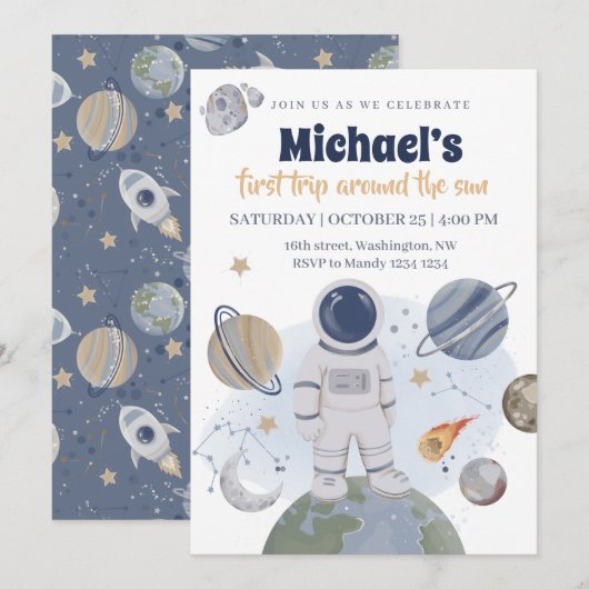 初めての旅行 誕生日ボーイ ご招待 招待状 (正面/裏面)