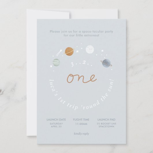 初めての旅 宇宙テーマ 1歳の誕生日招待状 招待状 (正面)