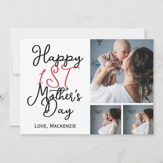 初めての母の日のシンプルな3枚の写真の コラージュ シーズンカード (正面)