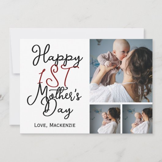 初めての母の日のシンプルな3枚の写真コラージュ シーズンカード (正面)