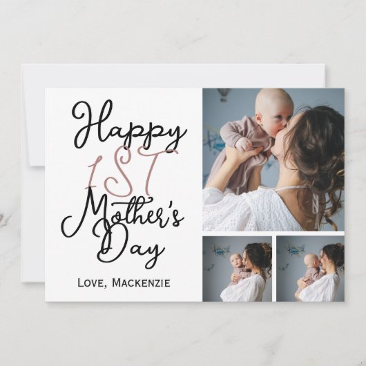 初めての母の日のシンプルな3枚の写真コラージュ シーズンカード (正面)