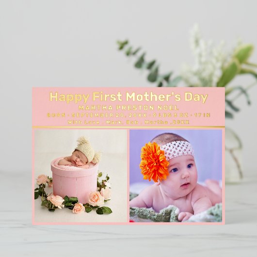 初めての母の日のメッセージ付きベイビーボーイカード 箔シーズンカード (立ち正面)