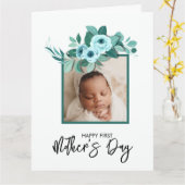 初めての母の日のローズグリーン写真 カード (黄色い花)